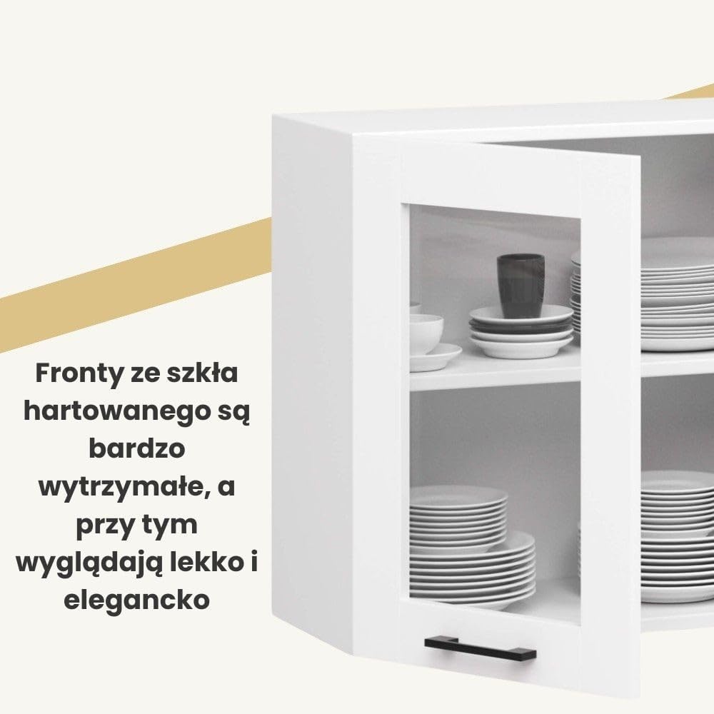 AKORD OLIWIA 80 cm Hängeglasschrank 2 Regalböden & 2 Türen | Hängeschrank Einbauküche Küchenzeile Küchenmöbel Oberschrank Küchenschrank B80xH58xT30,5 cm | Weiß