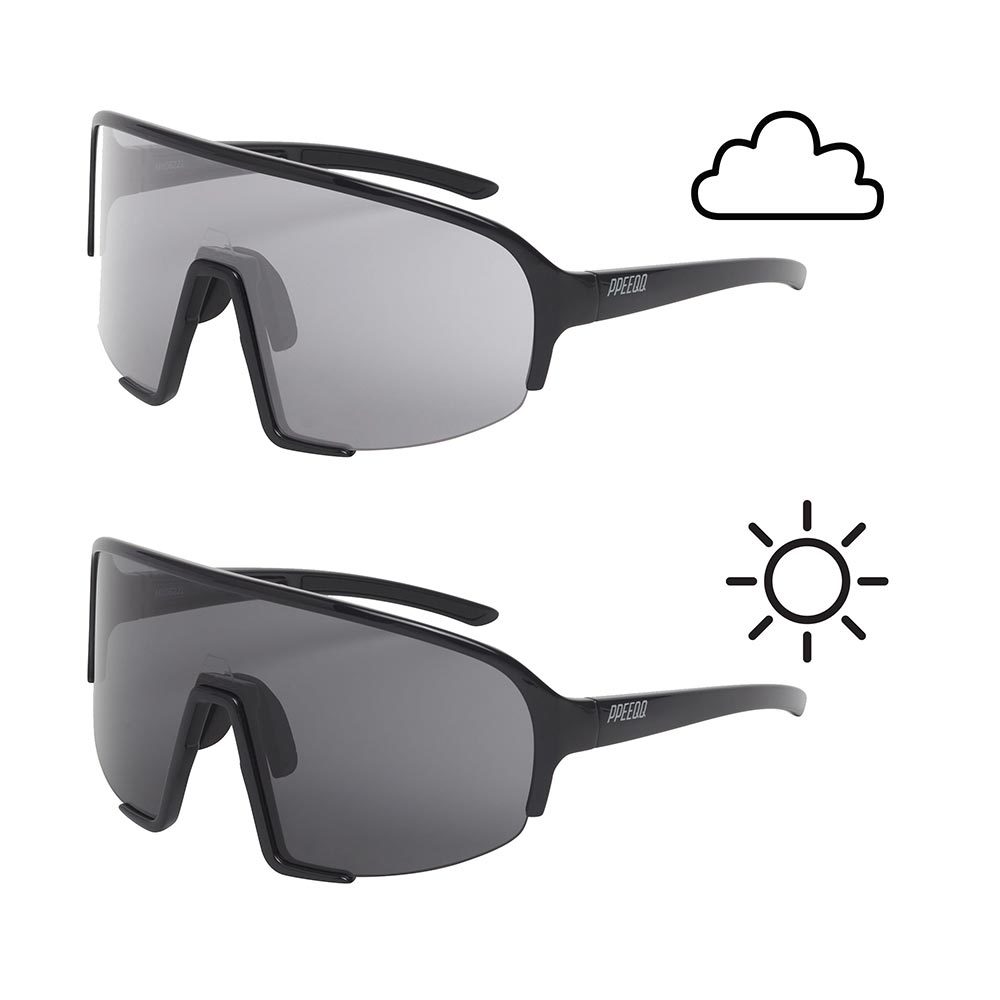 ppeeqq Model-II Photochromic Fietsbril Glanzend Zwart met Smoke Lens