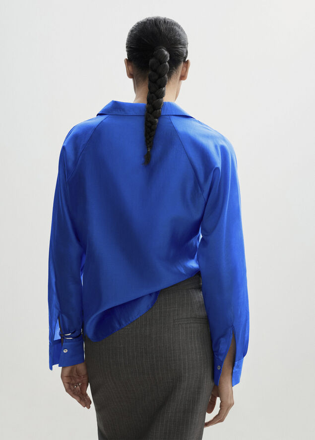 MANGO Satin lyocell shirt Medium blue