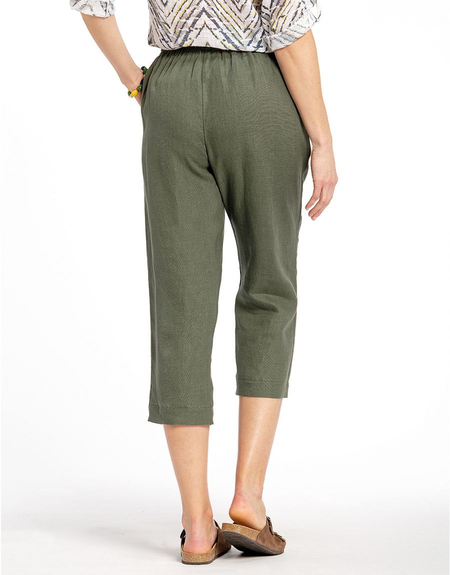 Pantalon 7/8ème lin kaki
