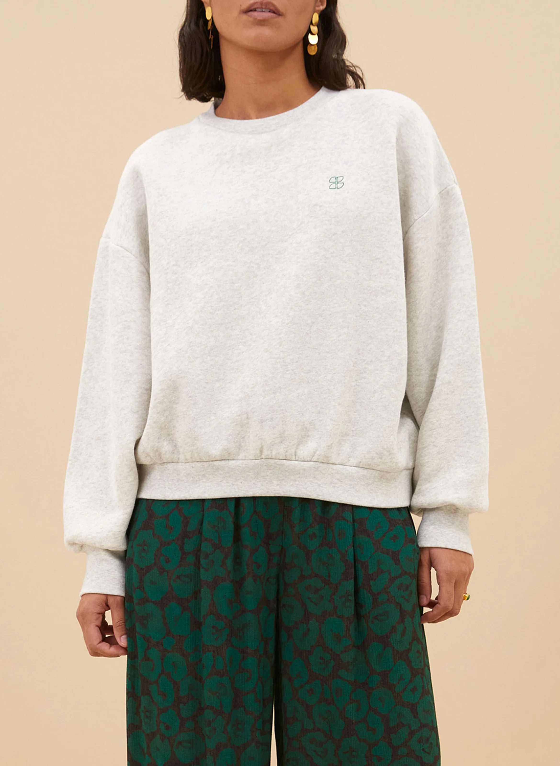 BIBI - Sweat col rond en coton mélangé | Gris