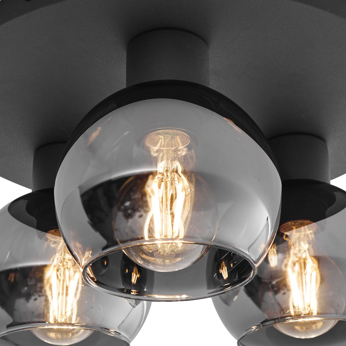 Art Deco plafondlamp zwart met smoke glas 3-lichts - Vidro