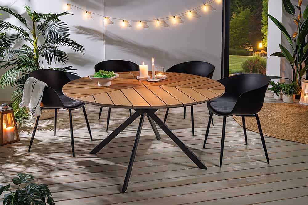 Runder In- und Outdoor Gartentisch DESIGNO 120cm natur Holz-Design anthrazit Metall