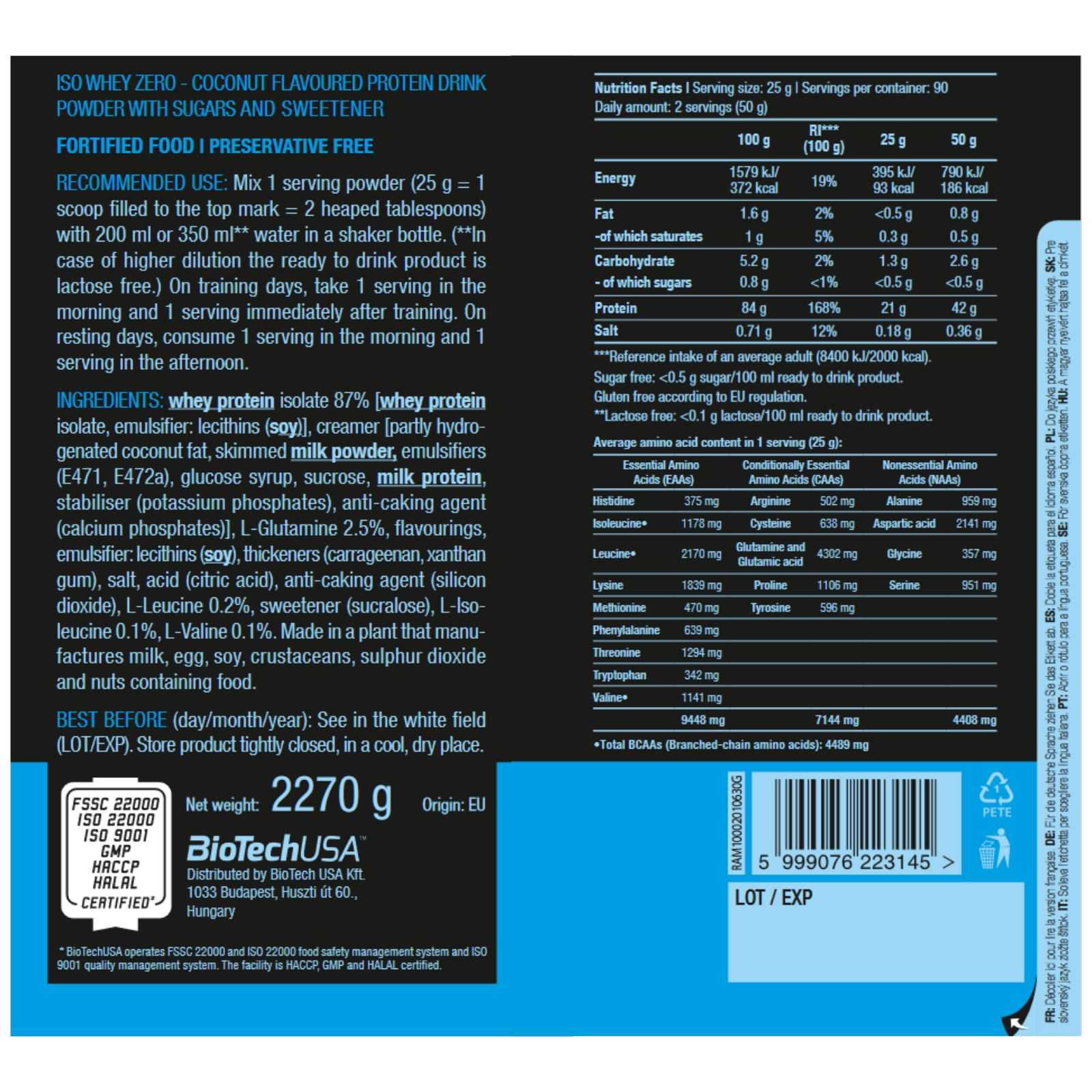 Biotech USA Iso Whey Zero 500g