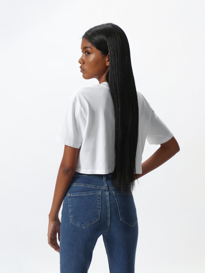 Calça jeans skinny de cintura alta - Turquesa Escuro