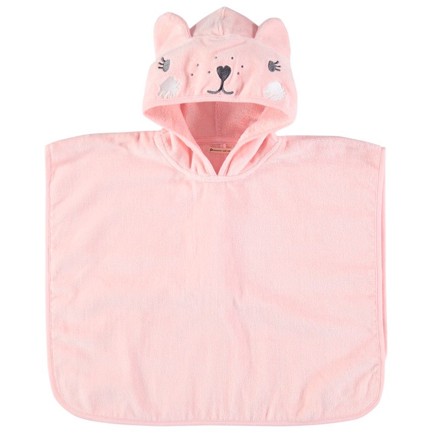 Poncho de bain rose motif chien à capuche brodée - Rose