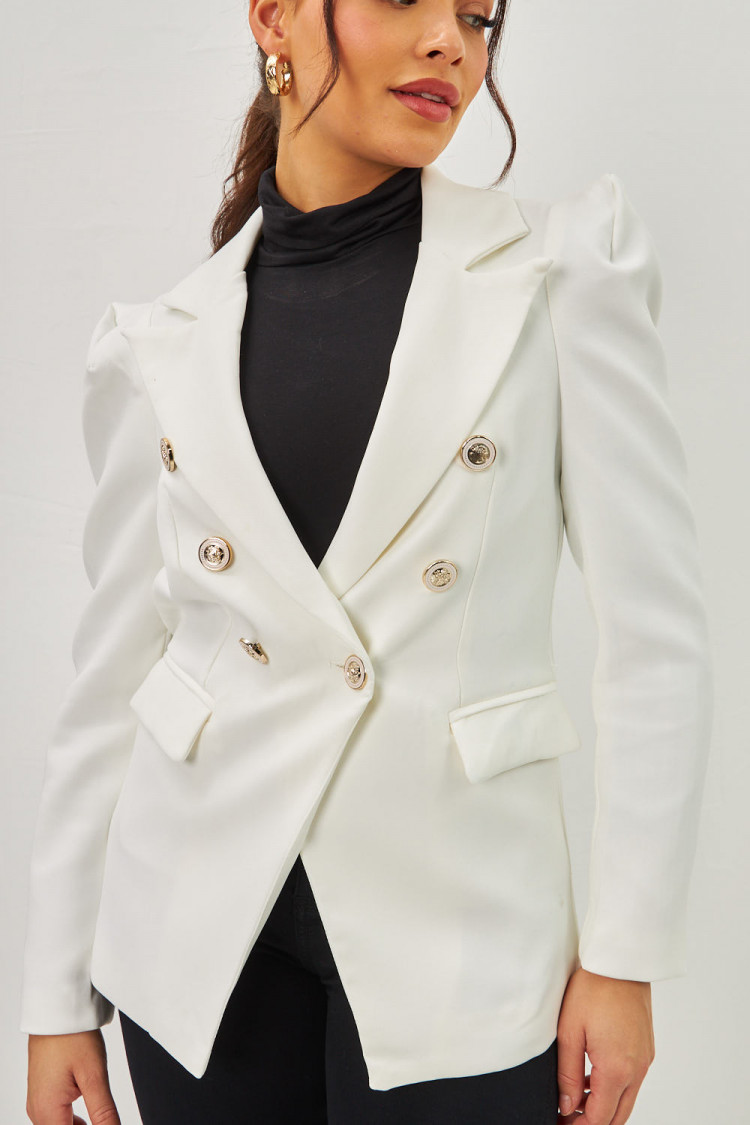 Veste blazer blanc à gros boutons dorés