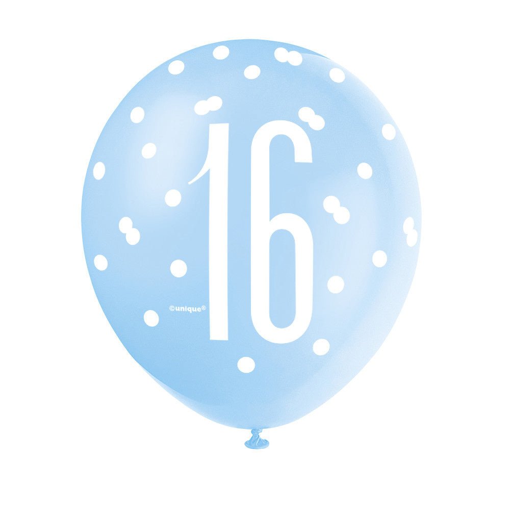 Ballonnen 16 Jaar Stippen Blauw 30cm 6st