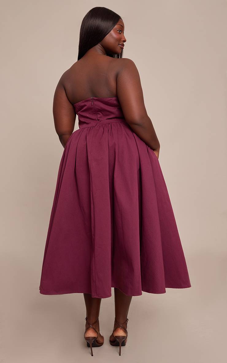 Prune Robe Midaxi Patineuse Grande Taille À Bandeau Froncé En Tissu Tissé