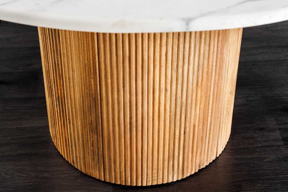 Design Esstisch TRES CHIC 140cm weiß Marmorplatte rund braun Mangoholz
