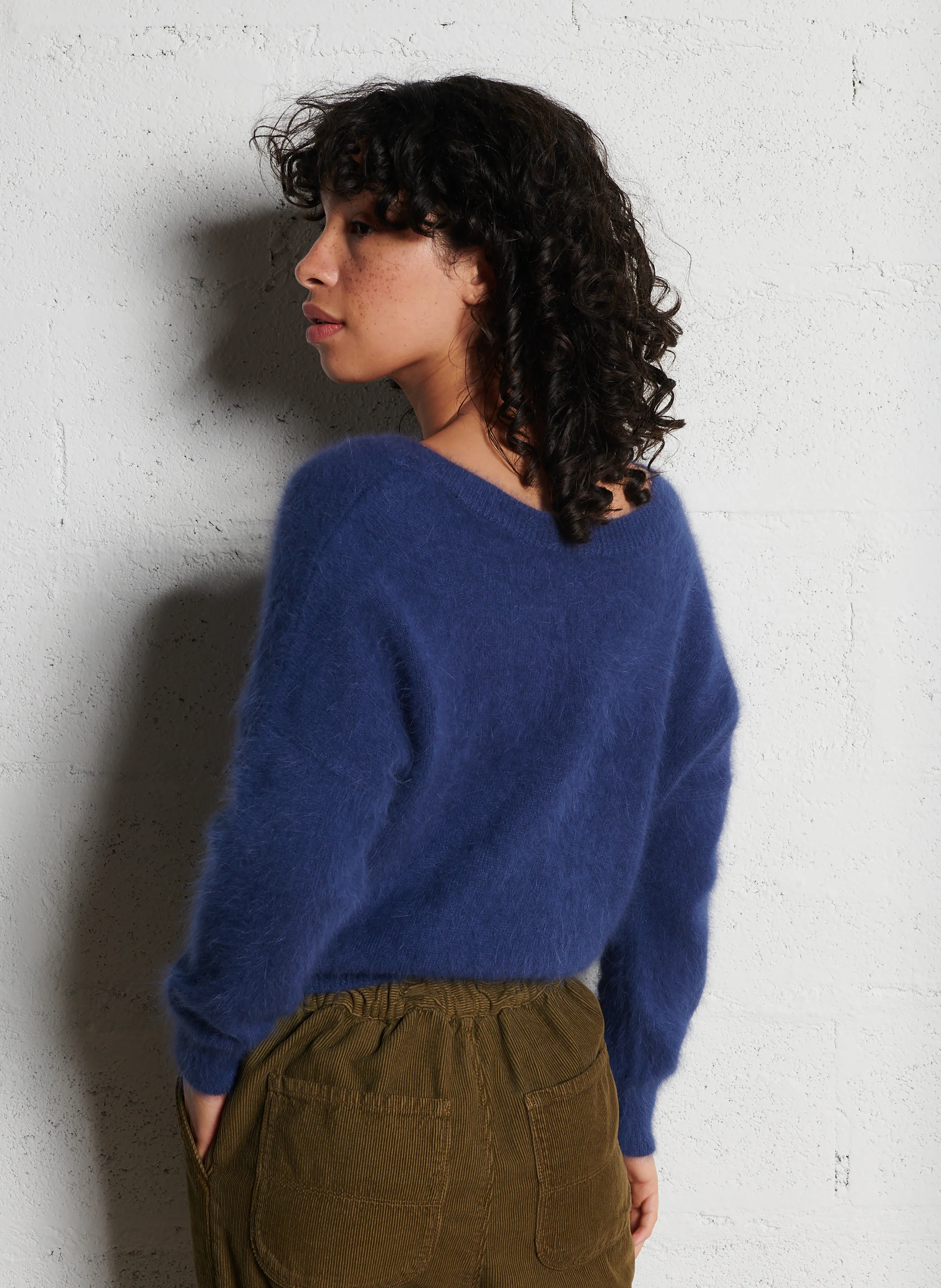 DATEV - Pull col V en laine mélangée | Bleu