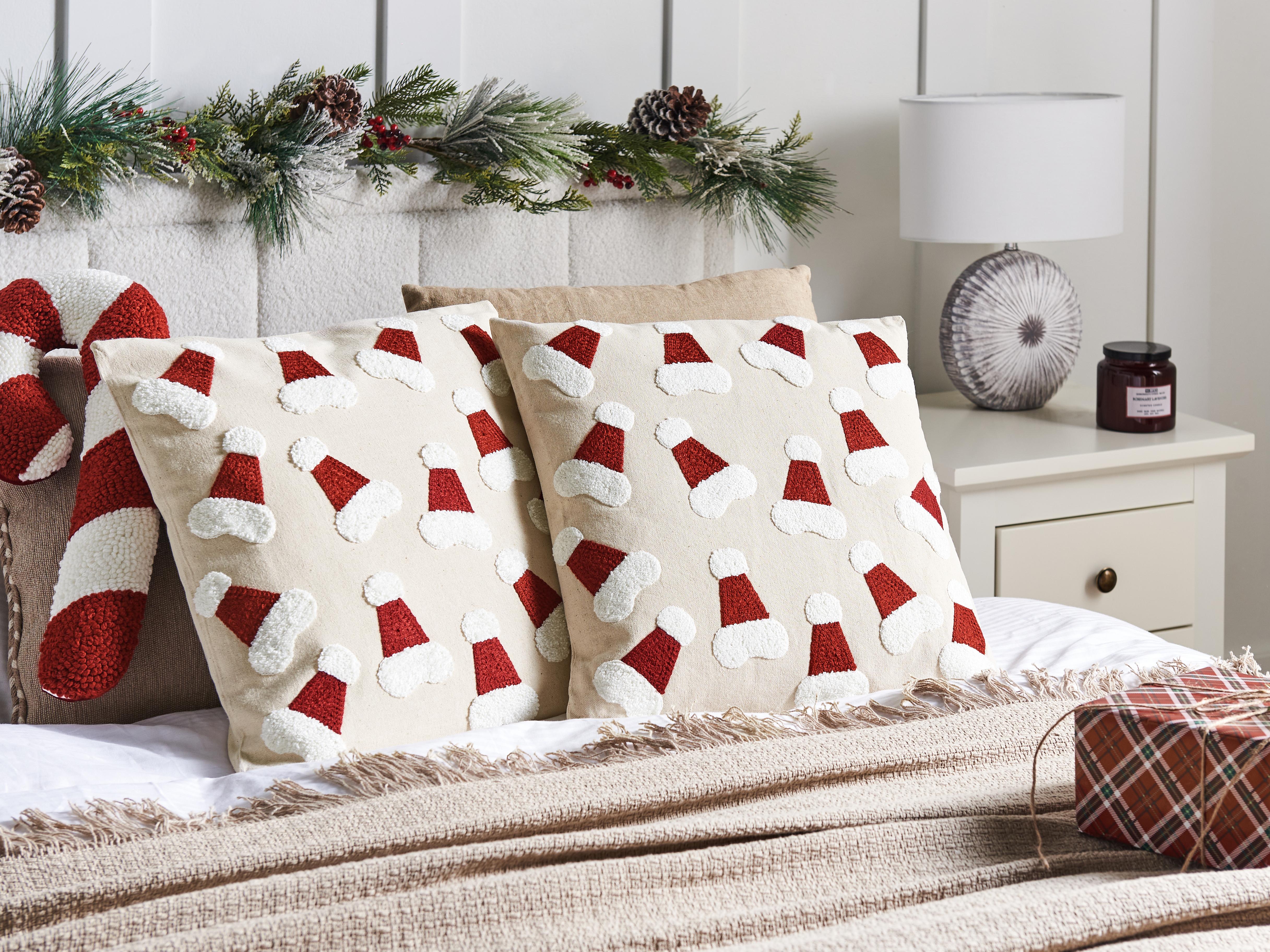 Set van 2 sierkussens SUGARPLUM Katoen 45 x 45 cm Lichtbeige kerstmotief