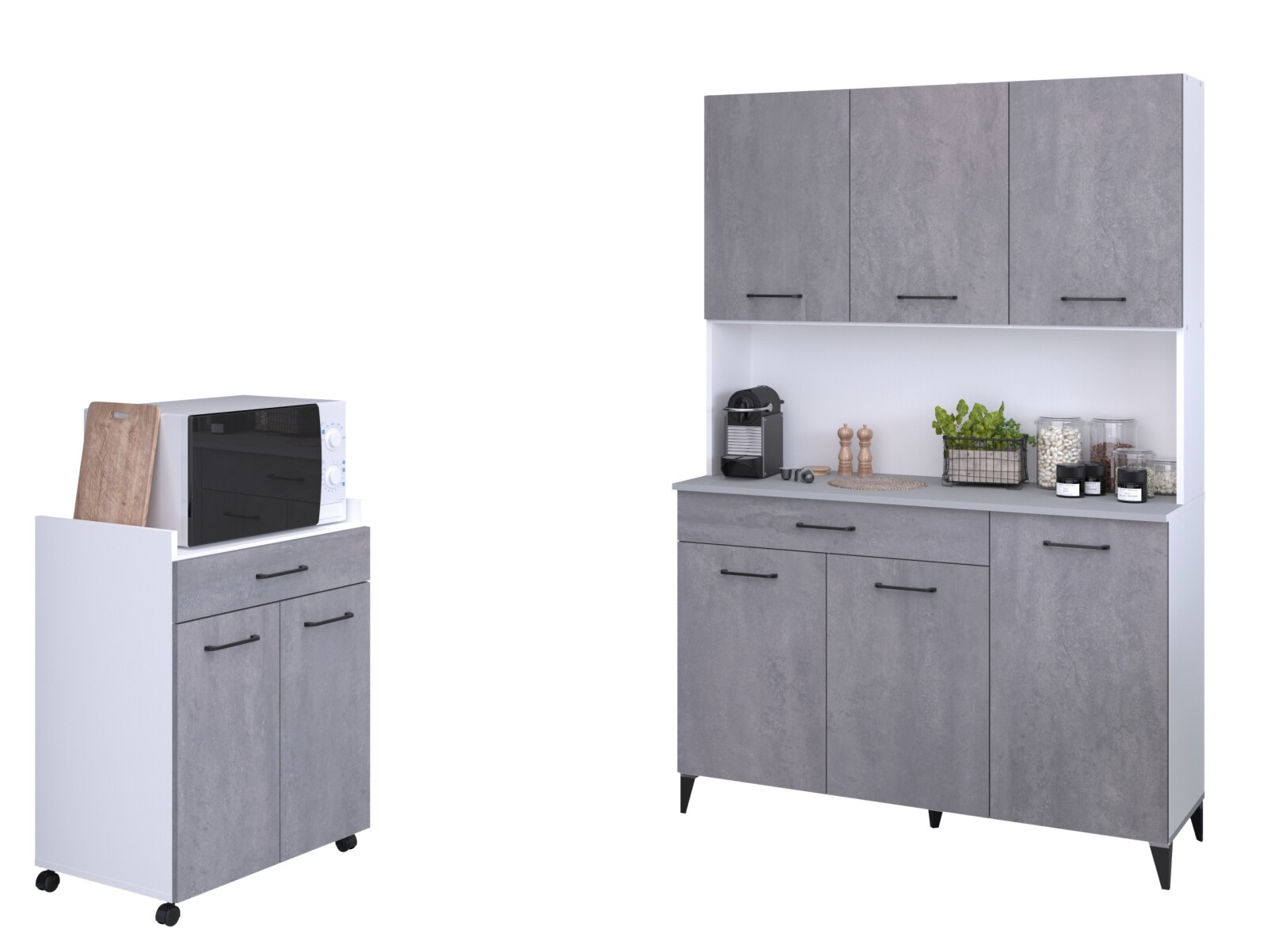 2-teiliges Buffet-Set MALICE 2 - Betonoptik-weiß - 180 cm hoch