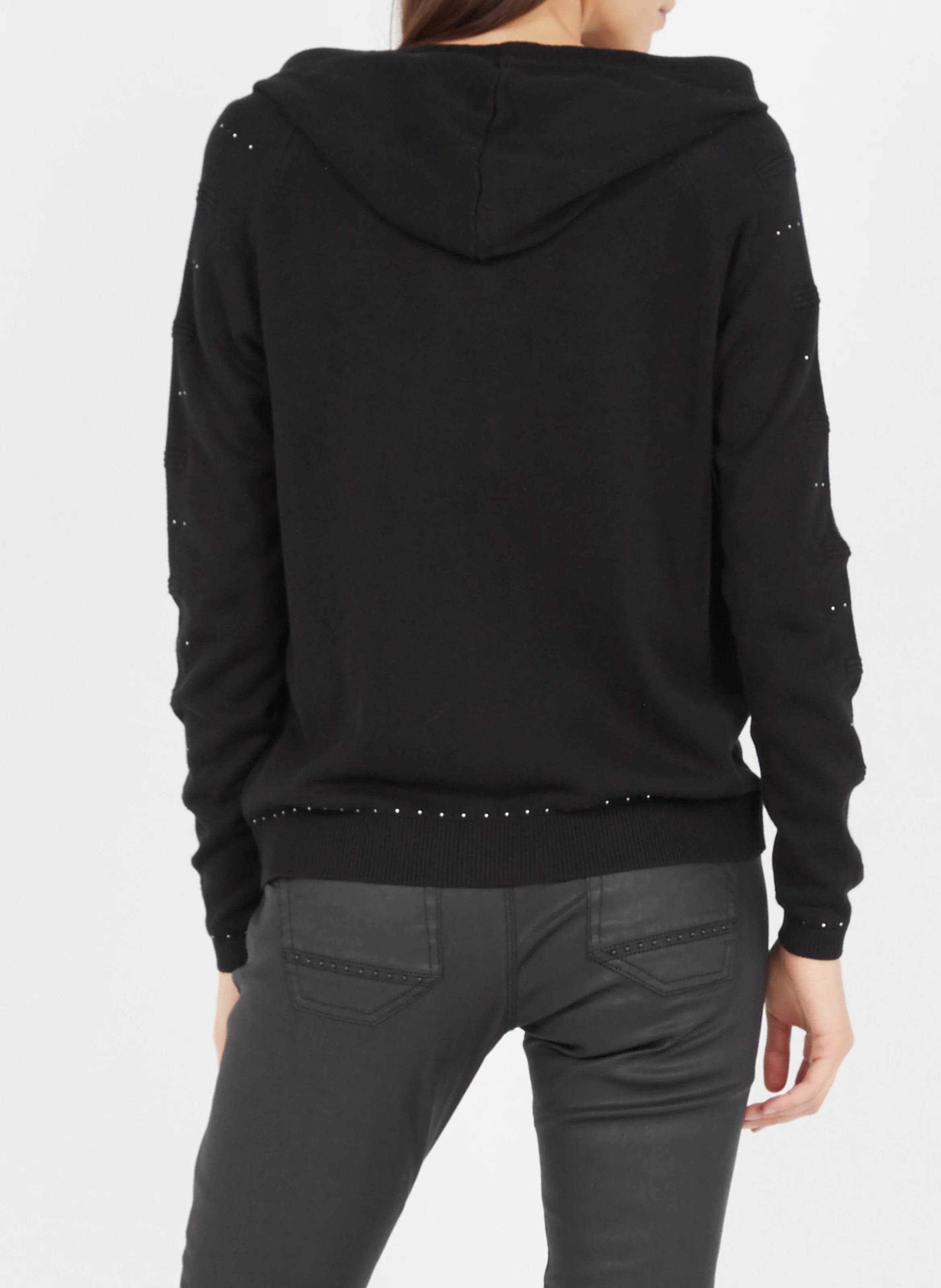 Gilet zippé à capuche en coton mélangé| Noir