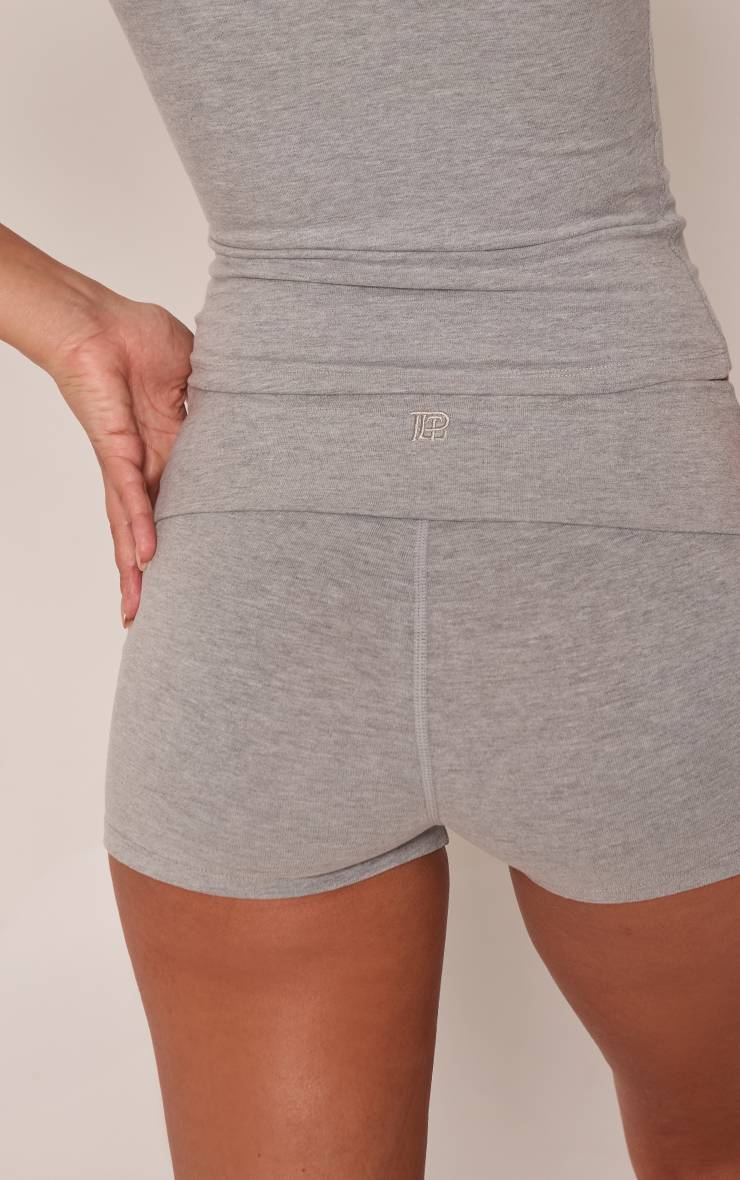 Gris Chiné Short Taille Pliable En Coton Doux