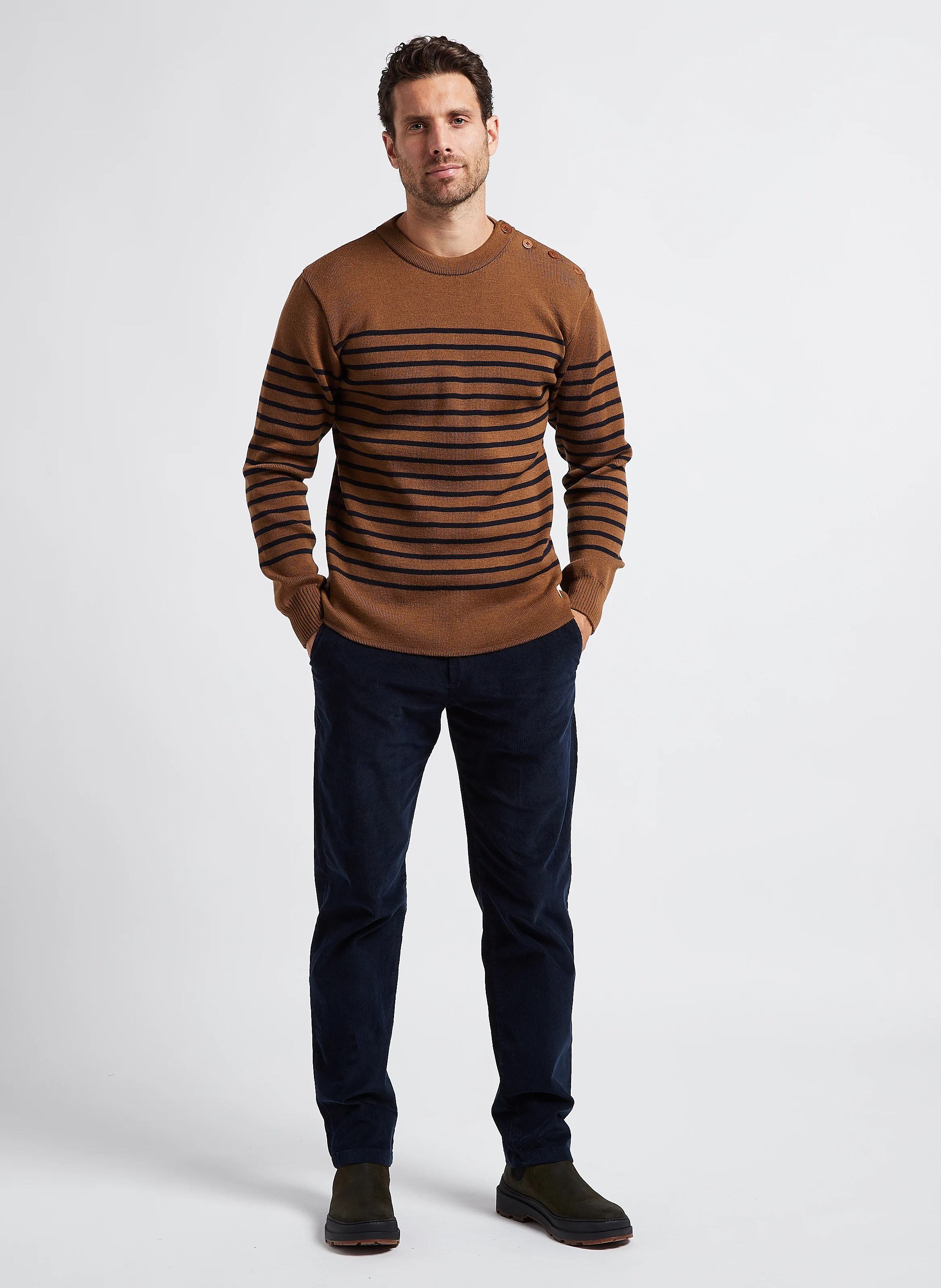 Pantalon droit en velours de coton bio mélangé | Bleu