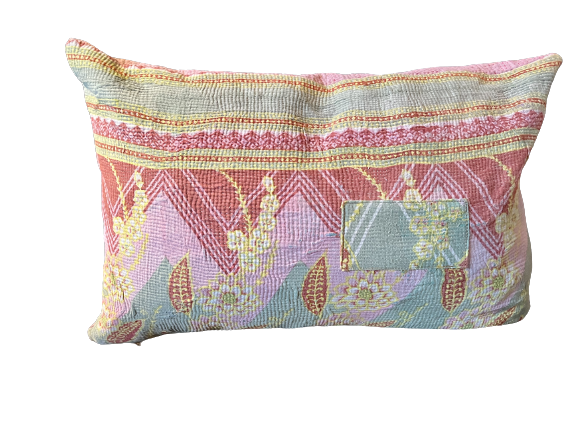 Kussen Kantha vintage 40x60 cm groen/roze