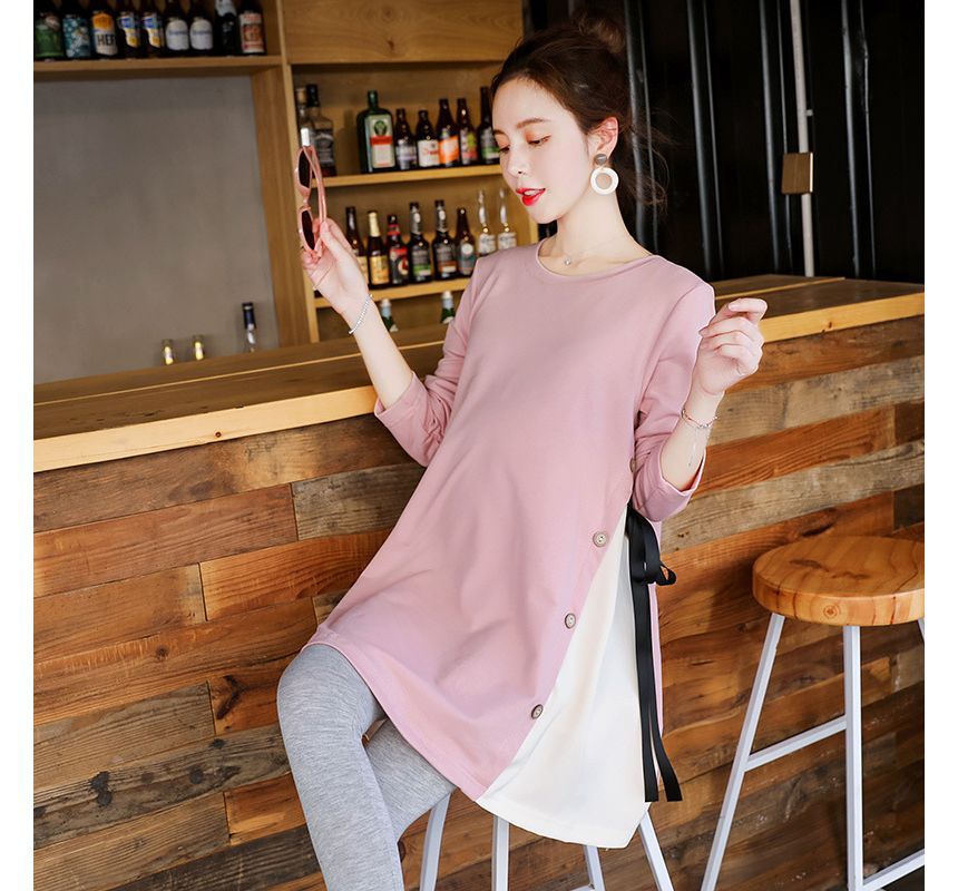 matteira - Zwangerschapsjurk met lange mouwen en tweekleurige T-shirtjurk / leggings / set