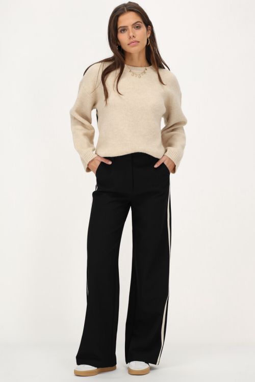 Zwarte wide leg pantalon met witte tape