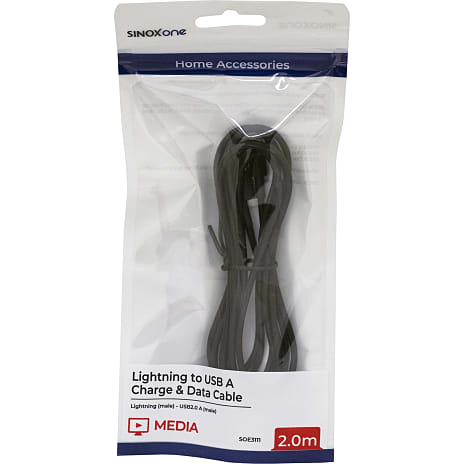 Sinox One lightning kabel 2 meter - sort