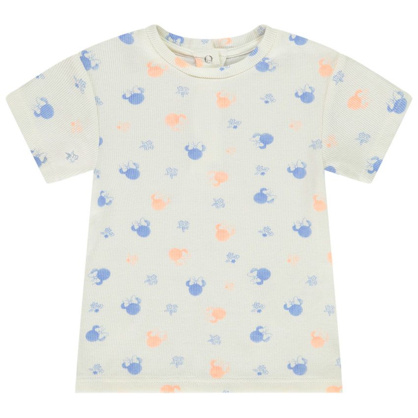 T-shirt manches côtelé imprimé Minnie Disney pour bébé fille - Ecru
