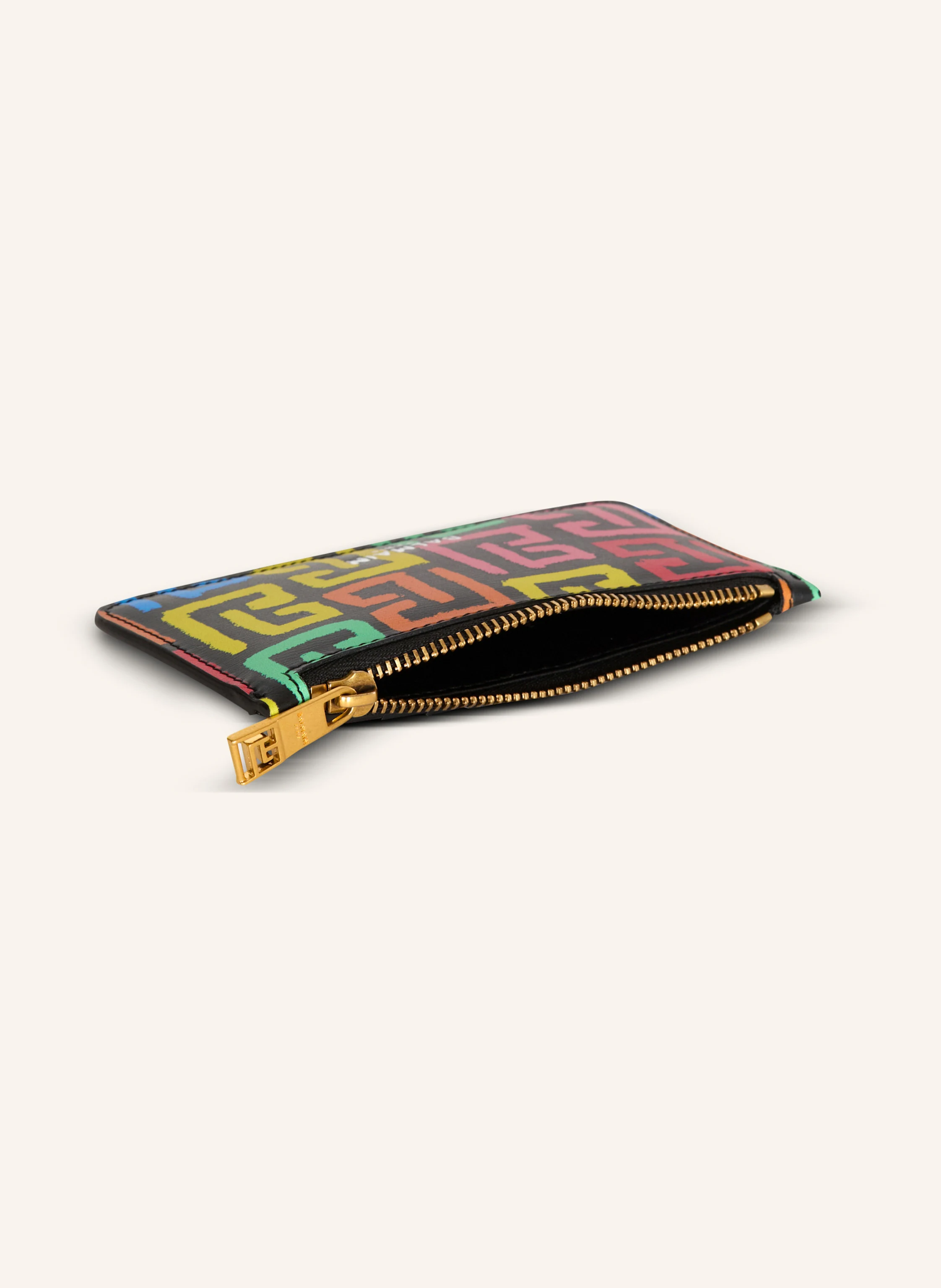 BALMAIN Portemonnaie aus Kalbsleder mit buntem PB Labyrinth Monogramm-Print
