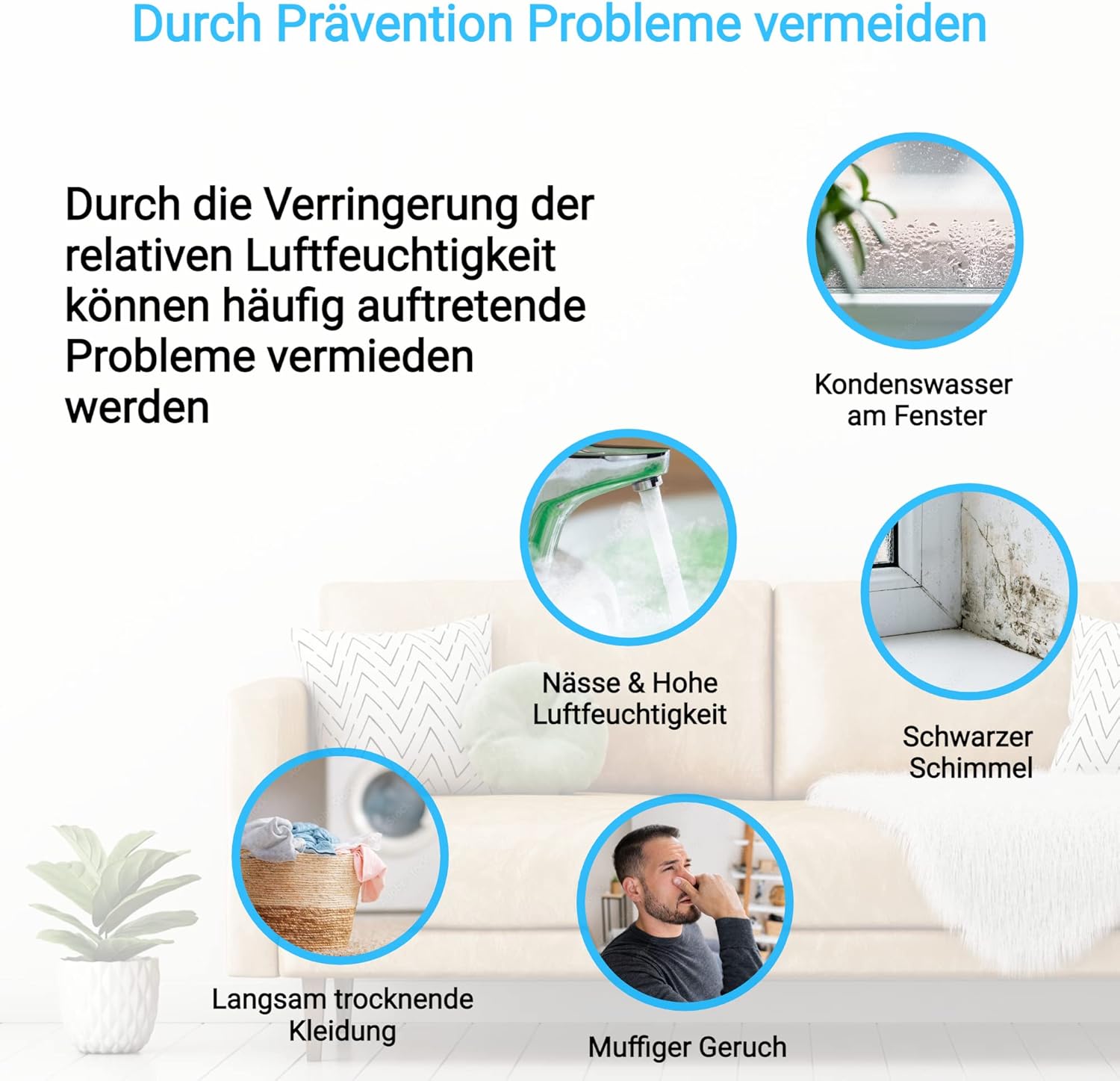 KLAMER Luftentfeuchter elektrisch 20L in 24h mit 5,5L Tank – Leiser, energieeffizienter Raumentfeuchter mit Smart Sensor, Timer & Wäschemodus – Gegen Schimmel, Feuchtigkeit & Kondenswasser