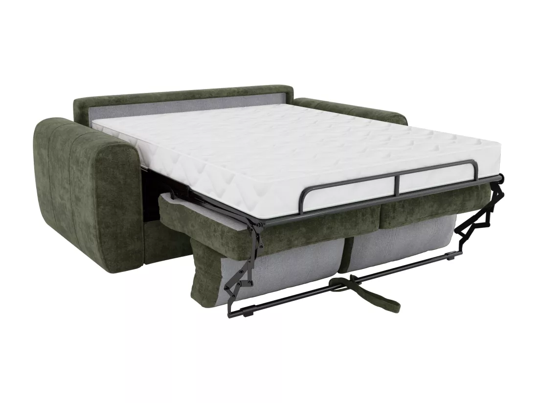 Canapé 3 places convertible express en tissu vert - Couchage 140 cm - Matelas 22 cm BOLIPO