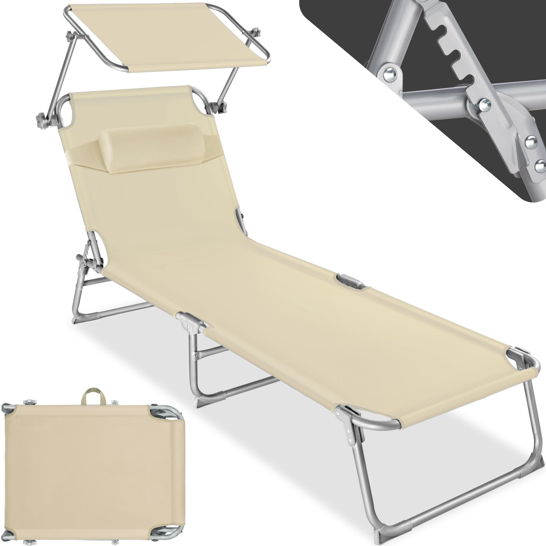 tectake® Gartenliege, klappbar, 4-fach verstellbare Rückenlehne mit Kopfpolster, 190 x 68 x 65 cm