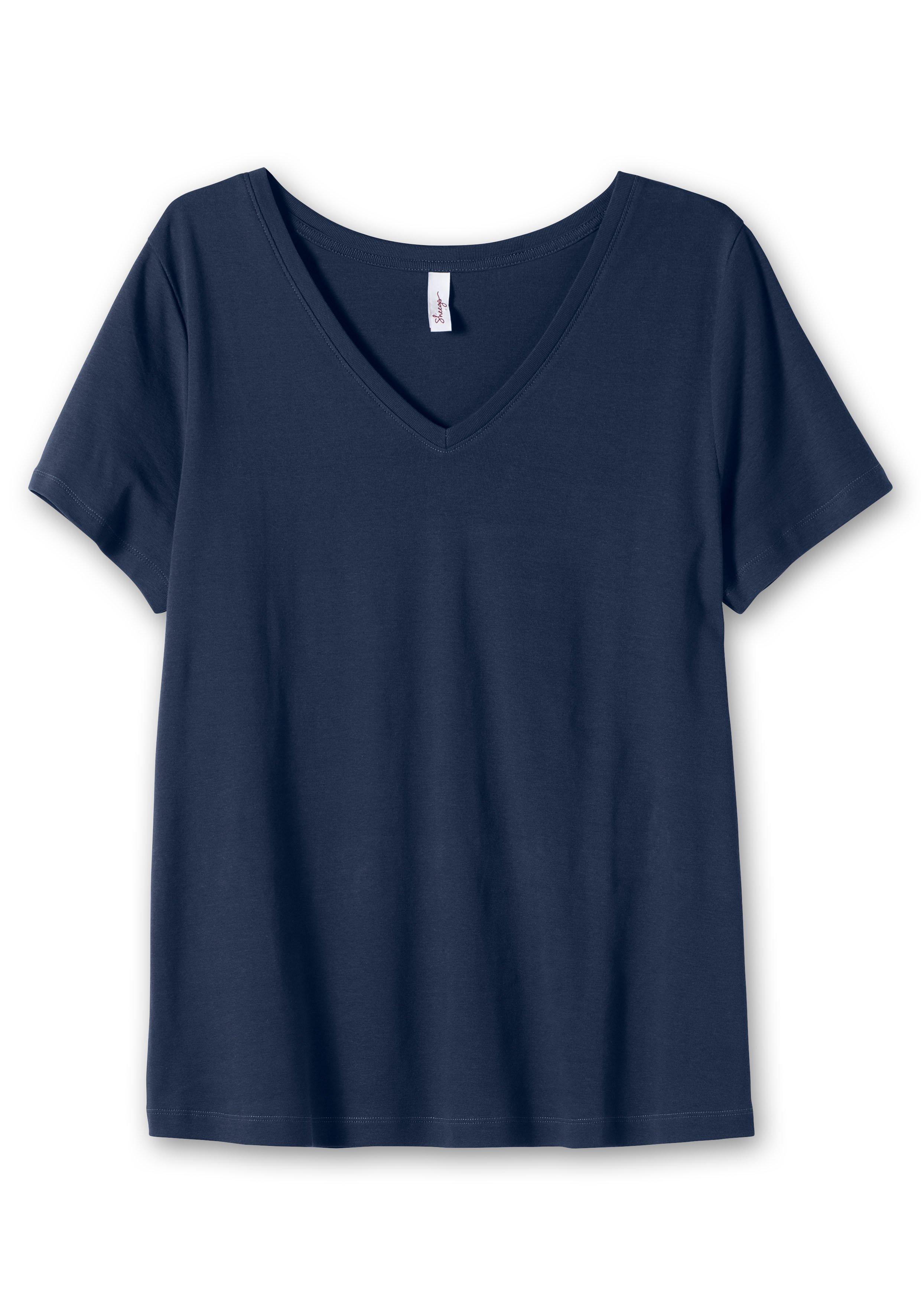 T-Shirt mit V-Ausschnitt, in Rippqualität