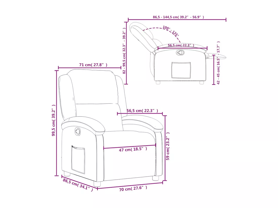 Fauteuil inclinable crème cuir véritable