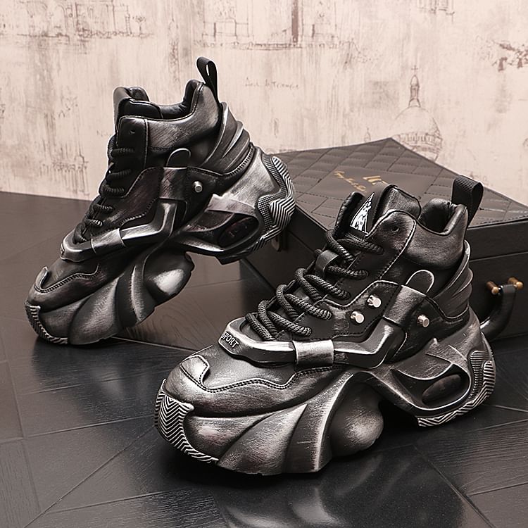 Mr Ozera - Platform Distressed Lace-Up High Top Sneakers