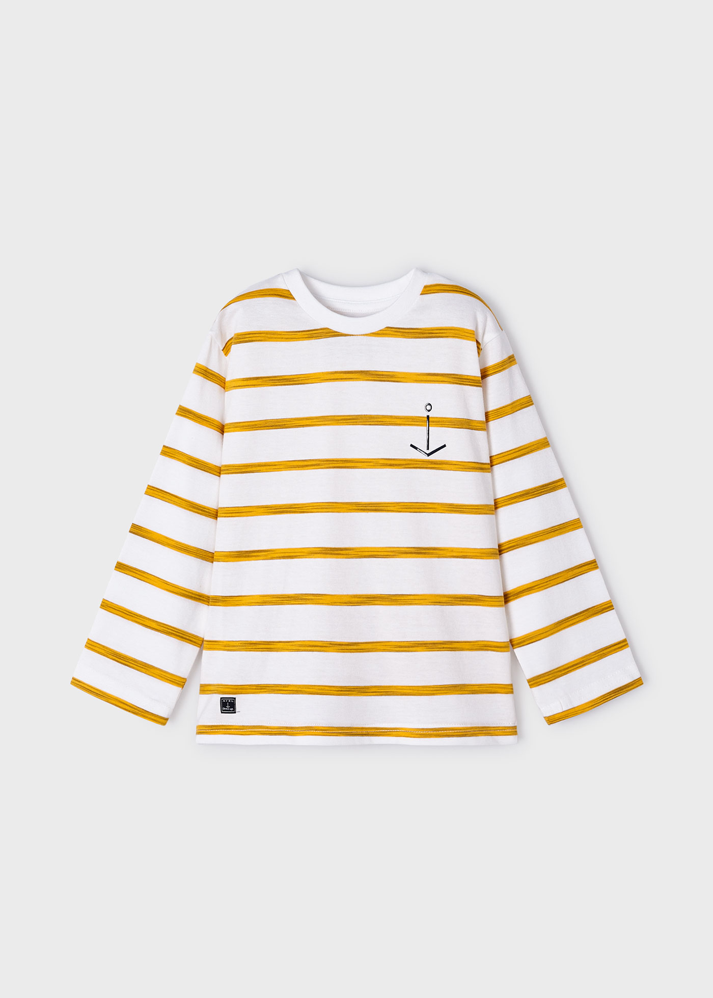 Camiseta de manga comprida listrada Better Cotton para meninos, branca e azul marinho.