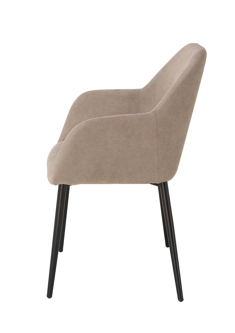 Messina spisestol med arm sortlakkerte ben, beige stoff