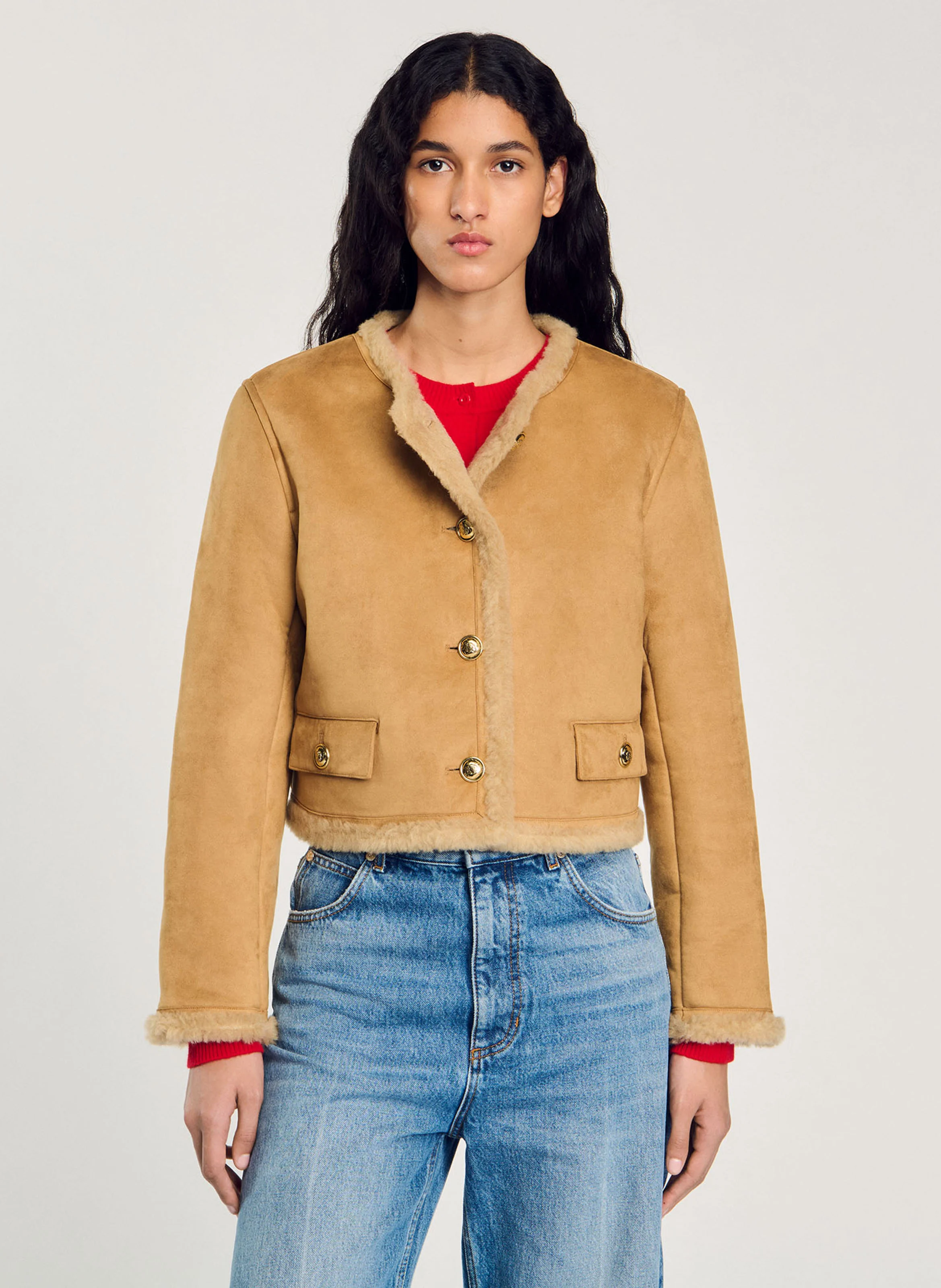 Veste courte effet fourrure | Beige