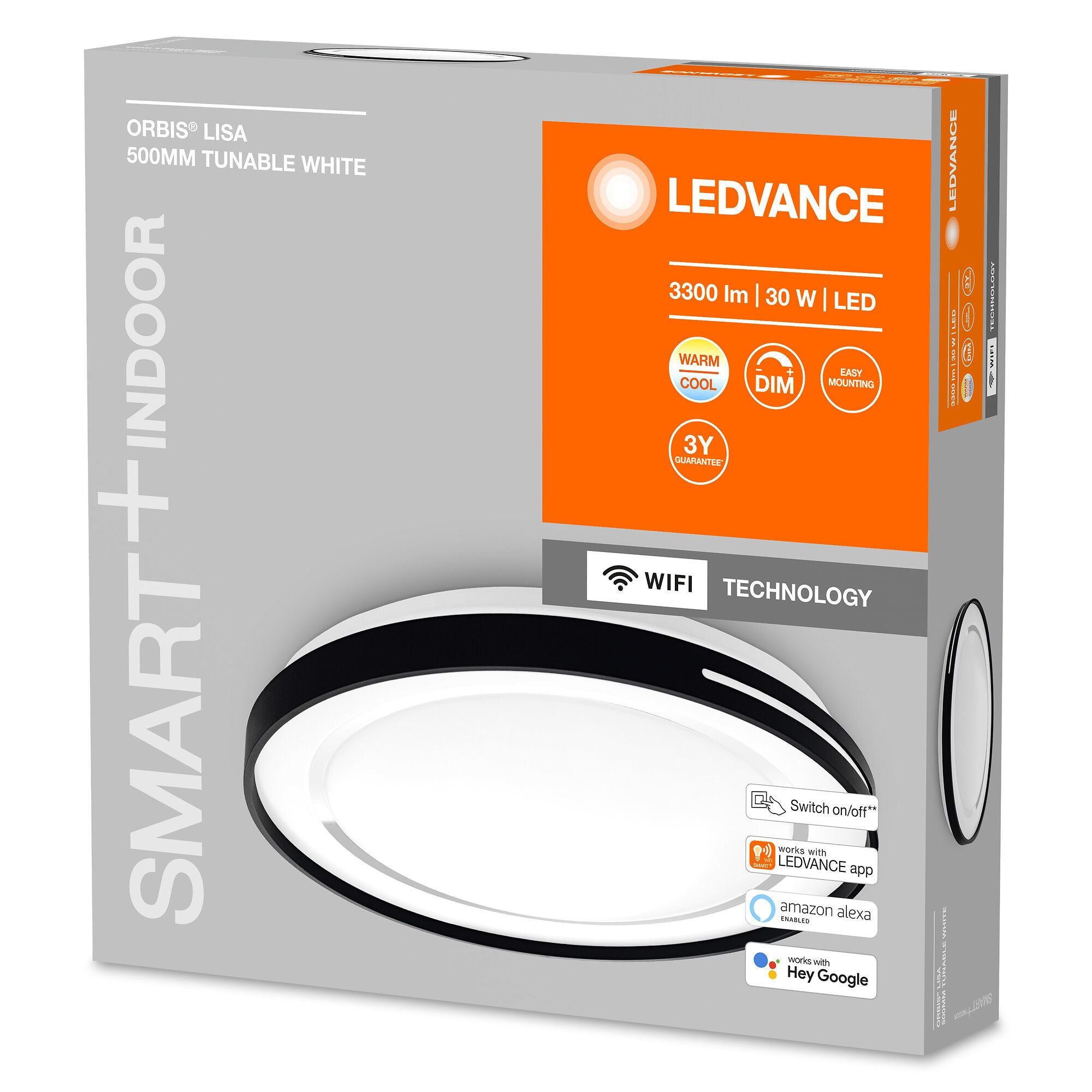 LE_SMART  ORBIS LISA Wand-/Deckenleuchte - Schwarz / B: 48.4 cm x T: 48.4 cm x H: 8.5 cm