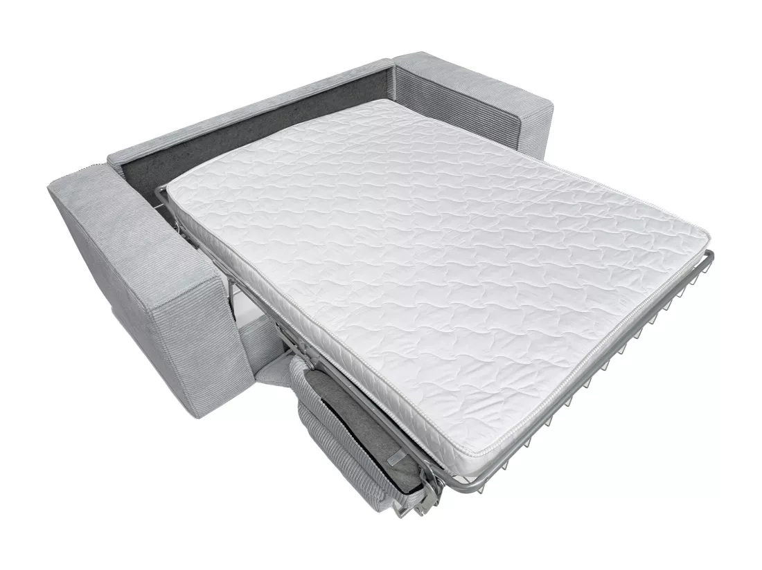 Canapé 3 places convertible express en velours côtelé gris clair - Couchage 140 cm - Matelas 13 cm AMELIA II