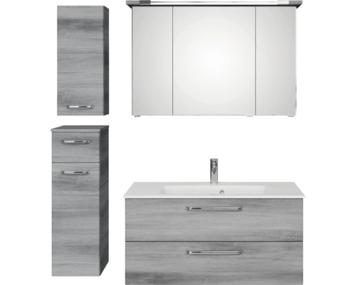 Pelipal Kumba badkamermeubelset (B x H x D): 137 x 200 x 50 cm, grafiet getextureerde fronten, 5-delige set inclusief mineraal gegoten wastafel, badmeubel en wandkast (99.1070125194)