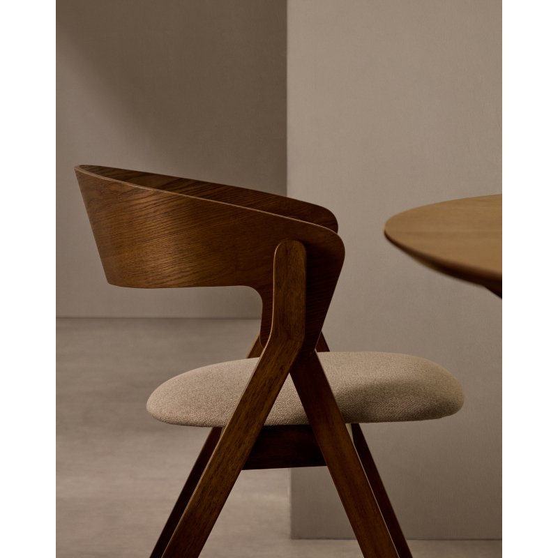 Chaise Godia en placage de frêne finition wengé et tissu chenille beige