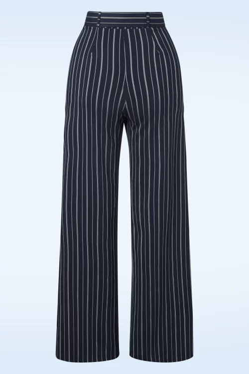 Vintage Chic for Topvintage Sasha krijtstreep pantalon in navyblauw en wit