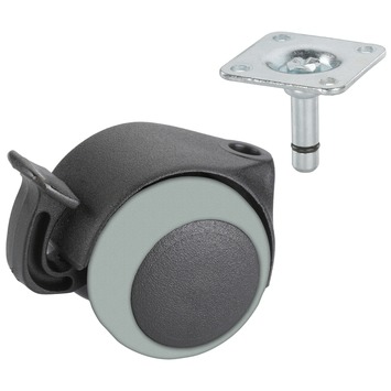 Zwenkwiel + rem TPE met plaatbevestiging 50mm tot 40kg
