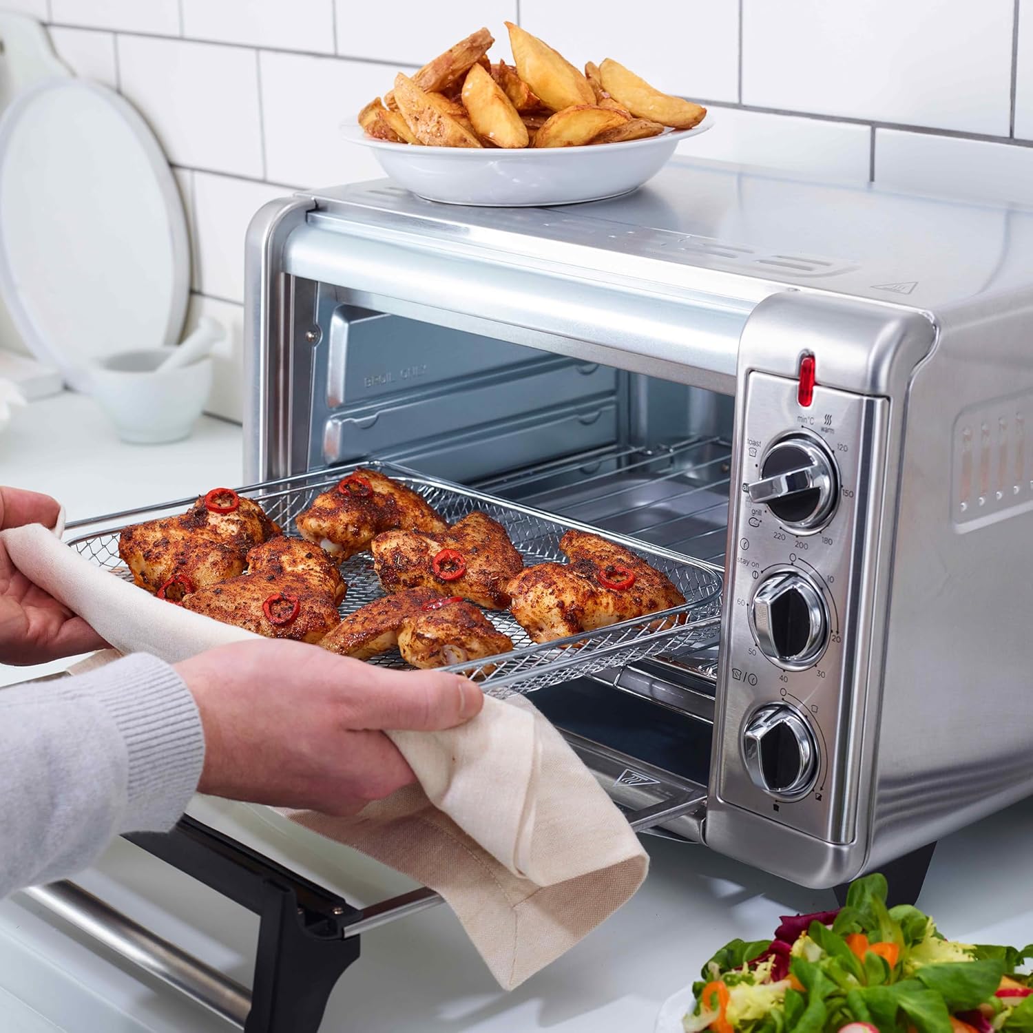 Russell Hobbs Backofen Airfryer [5-in-1: Heißluftfritteuse, Minibackofen, Grill, Toaster, Warmhaltefunktion] Express (20l, Pizza Ø 30cm, inkl. Frittierkorb, Backblech&Grillrost) Umluft- Ofen 26680-56