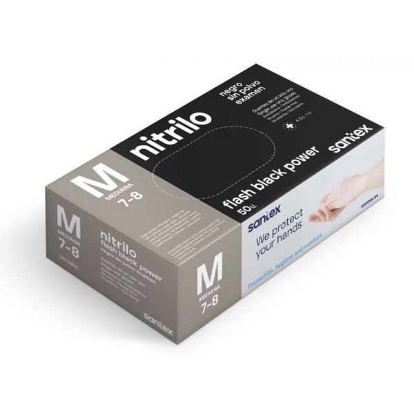 Santex Flash Black Power Pack De 50 Luvas De Nitrilo N M - Diamante Texturizado