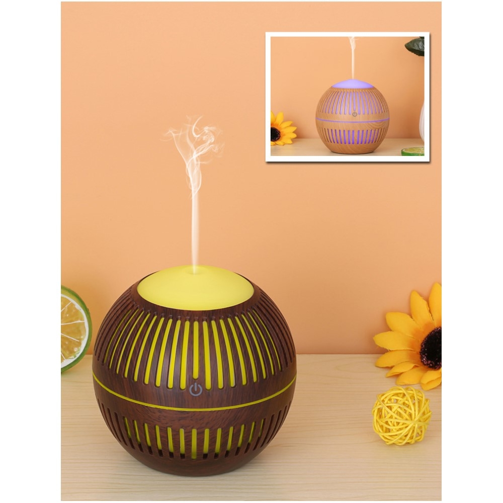 (130ml) Mini USB Ultraschall Luftbefeuchter Aroma Öl Diffuser in Holz Optik mit LED Beleuchtung- Dunkelbraun