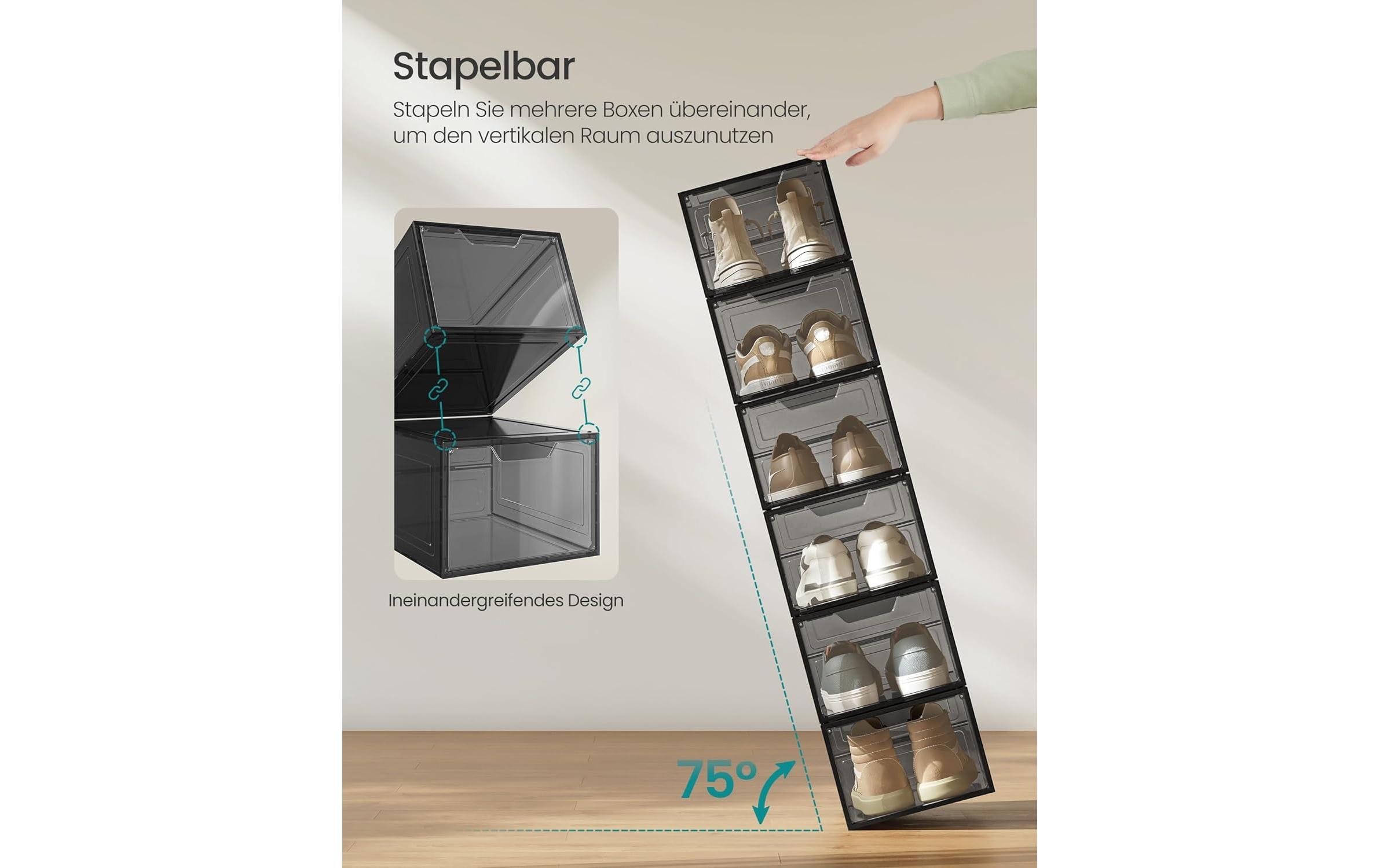 Schuhorganizer 34 x 25 x 18.4 cm, Schwarz, 12er SetStapelbare Schuhboxen