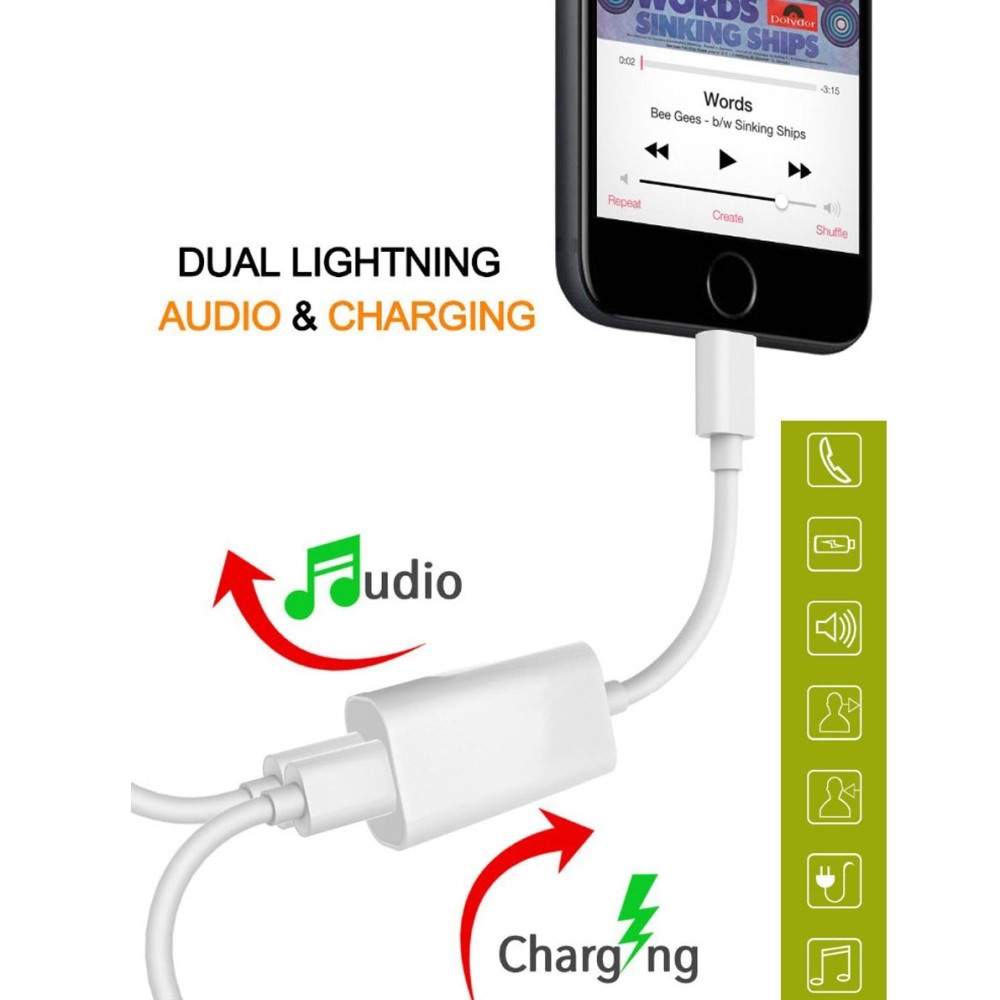 (5.5cm) Dual Lightning Audio und Lade Adapter Splitter - Weiss