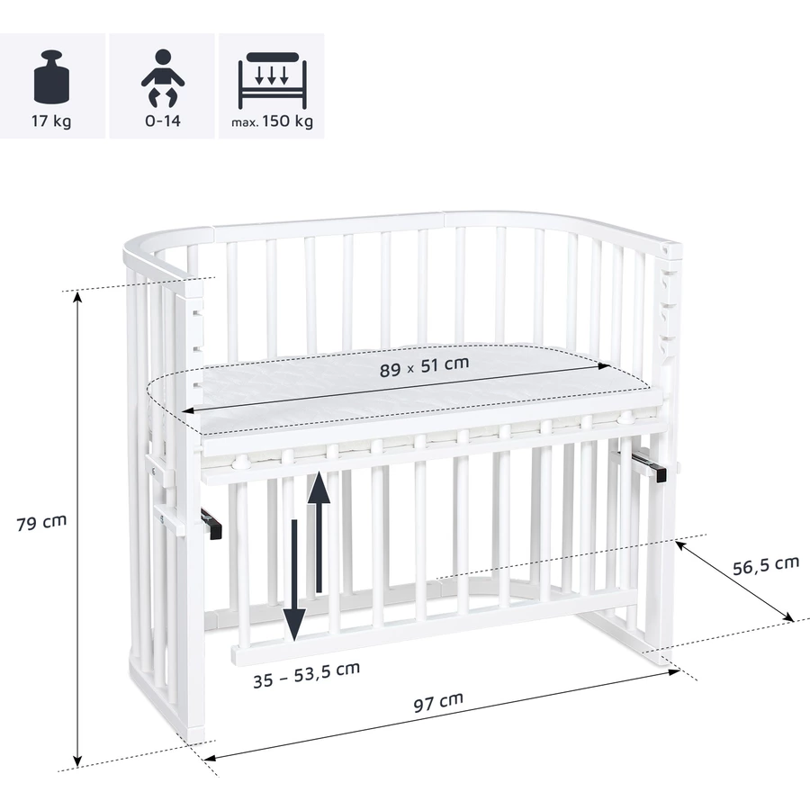 babybay Maxi Comfort Plus Beistellbett weiß mit Matratze Classic Cotton Soft