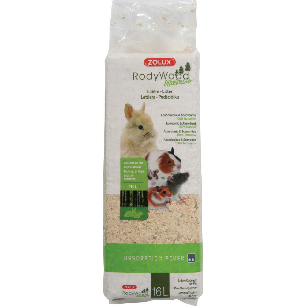 Litière rodywood nature 16 litres pour rongeur poids 0.96 kg
