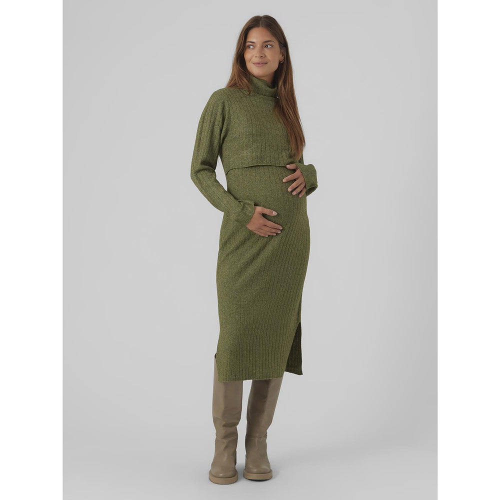 Køb Mama;licious Winter Moss Melange Mlsuniva June Ls Strik Midi Kjole 2F Noos