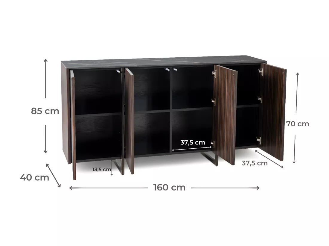 Omega Buffet 4 portes (160 x 40 x H 85 cm) en Céramique Noire